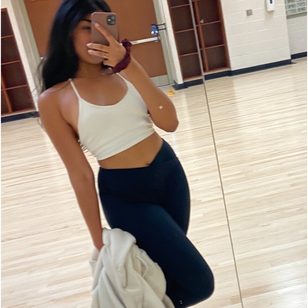 White ribbed, cross leggings